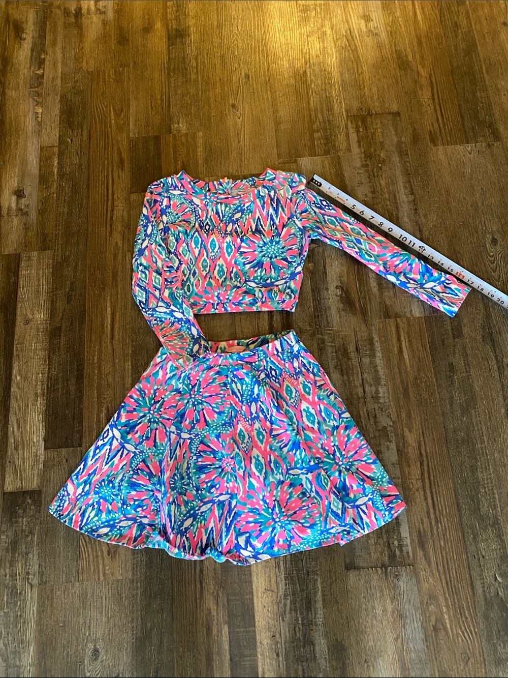 Lilly Pulitzer Pink Blue Green Floral Crop Top and Skirt Set